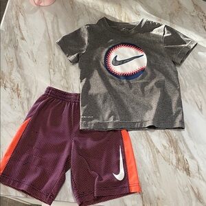 Nike 2pc set- Baseball Graphic Gray Tee and Blue-Orange Shorts